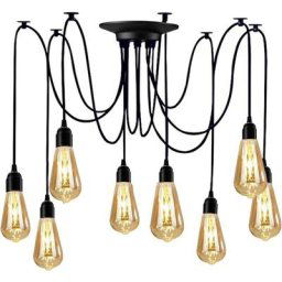 Lustre Suspension Araignee Design Industriel, Rétro Douille E27 Têtes Éclairage Lumières