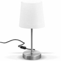 B.k.licht - lampe de table design moderne, tissu blanc, pied métal nickel mat, pour ampoule led