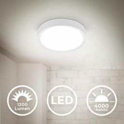 Plafonnier led 12 w i 4.000K i 25 cm de diamètre i 1.200 lumen i blanc mat i salon i cuisine