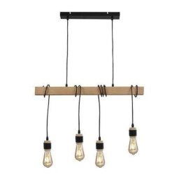 Suspension DETROIT en bois - Style industriel - Noir - Salon - 4 tetes - 7 x 70 x H150 cm