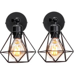 Stoex - Lot de 2 Applique murale interieur industrielle réglable cage forme diamant vintage E27