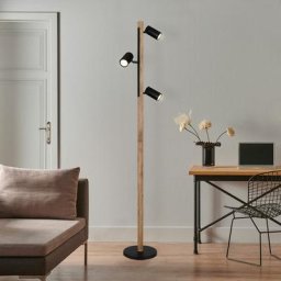 Lampadaire 3 lumières lampadaire bois noir, spots orientables, 3x GU10, LxH 31,5x150 cm