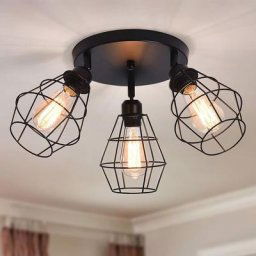Semi plafonnier industriel, luminaire multidirectionnel rustique à 3 ampoules, éclairage suspendu