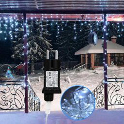 10m 200 led Pluie Verglaçante Glaçon Noël Jardin Lumières Rideau Guirlande Lumineuse, Blanc Froid