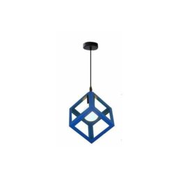Lustre Suspension Contemporain en Cage Cube Carré Fer Luminaire E27 Salon Cuisine Chambre - Bleu