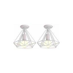 Lot de 2 Plafonnier industriel retro cage forme diamant luminaire abat-jour 25cm corde ajustable