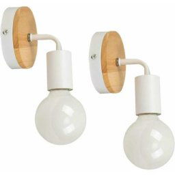 Lot de 2 Modern Lampe murale en fer forgé bois, Vintage Lampe de sol E27 40W Applique murale Lampe