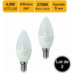 Lutece-arc - Lot de 2 ampoules led E14 4,9W 470Lm 2700K - garantie 5 ans