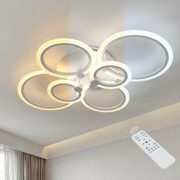 Postmodern Plafonnier led avec Télécommande, 6 Anneaux Dimmable Creative Acrylique Lustre Lampe