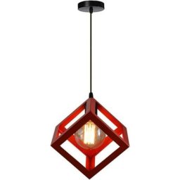 Lustre Suspension Contemporain en Cage Cube Carré Fer Luminaire E27 Salon Cuisine Chambre - Rouge