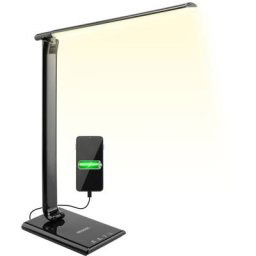 Monzana Lampe de bureau LED avec port de charge USB 7 niveaux 12 W Noir