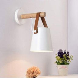Blanc Moderne Applique Murale led Industrielle Métal Bois éclairage Wall Light Luminaire E27