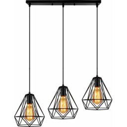Suspension Vintage Cage Design Diamnt Noir, Lustre abat jours ( E27 Edison 3 Têtes Ampoule) Lampe