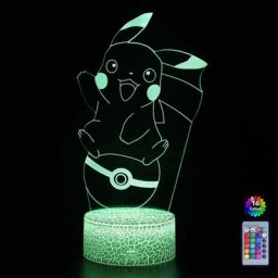 Lampe de nuit Veilleuse 3D Pikachu Pokemon Lampe de chevet led télécommande Touche 16 Couleurs