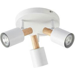Plafonnier à intensité variable 'Junes' en métal pour salon & salle à manger - blanc, bois