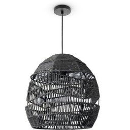 Paco Home - Suspension Salon Boho Lampes En Osier Rotin Lampe Suspendue Noir (Ø31 cm), Lampe à