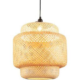 Suspension en Bambou Armature ø 40 x h 43 cm Abat-jour Tressé à la Main Rustique Fil 0-90cm E27 40W
