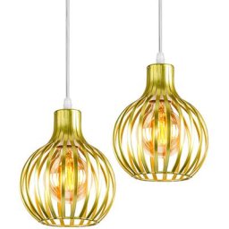 Lot de 2 Suspension industrielle vintage métal forme cage corde ajustable pour salon chambre