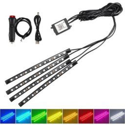 Lumières d'ambiance led avec Allume-Cigare pour Voiture, 4 pièces/72 led, 8 colores, Bande