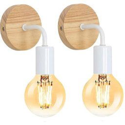 Applique Murale Industrielle en Bois Vintage Blanc, Lampe de Murale Réglable à 360 °, Ampoule E27