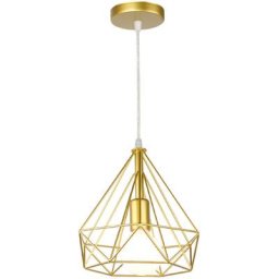 Lustre Suspension Cage en Fer forme Diamant 25CM, Lampe Suspendue Vintage E27 Eclairage pour Décor