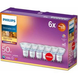 Philips ampoule LED Spot GU10 50W Blanc Chaud Compatible Variateur, Verre, Lot de 6