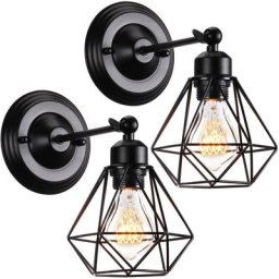 2PCS Applique Murale Intérieur Industrielle Réglable, Vintage Abat-jour Cage Dimmable E27 Luminaire