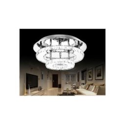 Plafonnier en Cristal Miroir Acier Inoxydable Rond Moderne led Luminaire Lustre Eclairage 30CM 36W