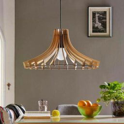 Lindby - Suspension à intensité variable 'Bela' en bois pour salon & salle à manger - bois clair