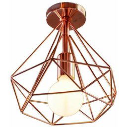 Plafonnier industrielle Retro 25cm en forme Diamant Or rose , Suspension Luminaire pour Salle à