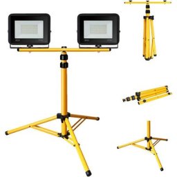 Projecteur de chantier led avec trépied IP66 Jardin Projecteur led extérieur Spot 2X30W Blanc Chaud