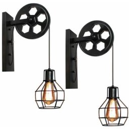 2x Applique Murale Industrielle Poulie Vintage Lampe de Mur Luminaire Intérieur pour Chambre Salon