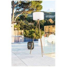 Lampadaire trépied sans fil design scandinave couleur bois extérieur led blanc chaud/blanc dimmable