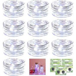 10 Pack 2M 20LED Guirlandes Lumineuses à Piles, Fil led lumineux de Cuivre Étanche pour Décoration