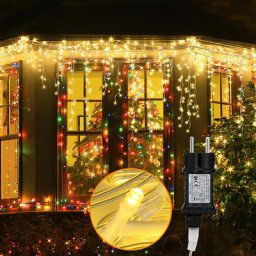 15m 400 led Pluie Verglaçante Glaçon Noël Jardin Lumières Rideau Guirlande Lumineuse, Blanc Chaud