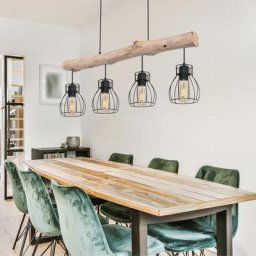 Plafonnier suspendu, dimmable, poutres en bois, lampe à pendule en treillis, filament dans un