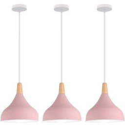 3x Suspensions Vintage Luminaires en Métal et Bois Style Industriel Plafonnier E27 60W Lampe