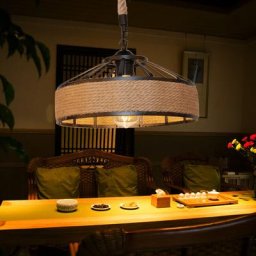 Suspension Luminaire Rétro Lustre en Fer Corde de Chanvre E27 pour Salon Cuisine Bar Café 30cm