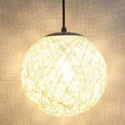 Stoex - Blanc Rétro Suspension Luminaire en Rotin Globe Rond 15cm , Lustre Abat-jour diy Lampe