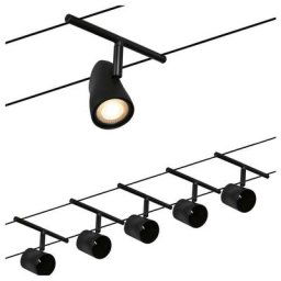 Système de corde Set Coupe Noir Matt, Chrome 5 Spots sans ampoules max. 5xw gu5,3 dc 60va