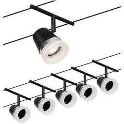 Système de corde Set Cône Noir Matt, Chrome 5 Spots sans ampoules Max. 5xw gu5,3 dc 60VA