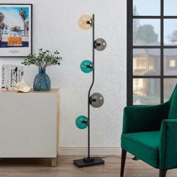 Lampadaire 'Avalyn' en verre pour salon & salle à manger - ambre, gris fumée, bleu clair, noir mat