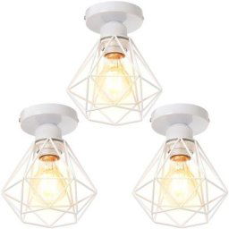 3pcs Plafonnier Industriel en Métal, Suspension Luminaire Style Vintage Design forme Cage Diamant