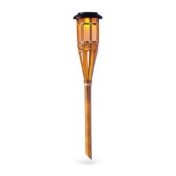 Balise solaire led IP44 en bambou couleur flamme 74 cm - sobabam - Xanlite