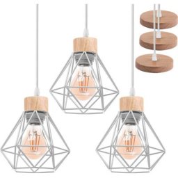3x Lustre Suspension Industriel Vintage Interieur Stoex Lampe de Plafond en Bois et Métal Douille