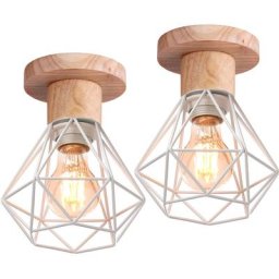 2 Pack Plafonnier Industriel Vintage Interieur Stoex Lampe de plafondRétro en Bois Douille E27 Cage