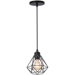Lustre Suspension Industriel en Métal Noir , Luminaire Style Vintage Design forme Cage Diamant