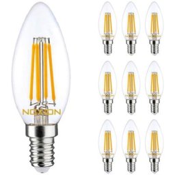 Lot 10x Noxion Lucent led E14 Bougie Filament Claire 4.5W 470lm - 827 Blanc Très Chaud Dimmable