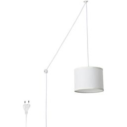 Barcelona Led - Suspension avec câble et abat-jour en tissu kim. Blanc - Blanc