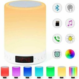 Enceinte Bluetooth, Smart Touch Sensor Veilleuse avec Réveil Radio fm, Dimmable 7 Couleurs rgb